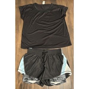 Champion C9 Women’s Small Workout Set T-Shirt Shorts Black Blue